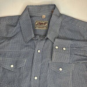Rafter Shirt Youth Boys XL Pearl Snap Button Up Plaid Blue White Western Cowboy